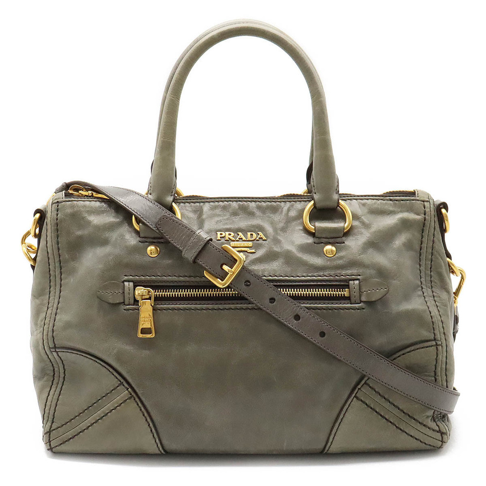 Prada Handbag Crossbody Bag Leather Khaki Green Gray